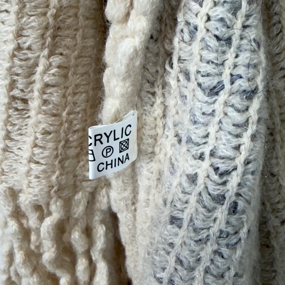 Long Fringe Duster‎ Cardigan Vest Sleeveless Open Front Knit Sweater Beige Gray - Picture 6 of 6